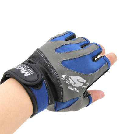 Mustad GL004 Half Finger Glove - Black/Grey/Blue